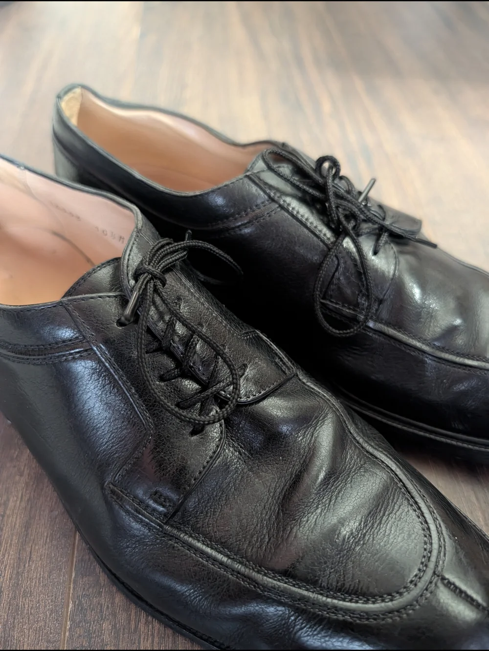 GRAVAITI Black Leather Handmade In Italy Mens Derby Norwegian Toe Shoes 10.5